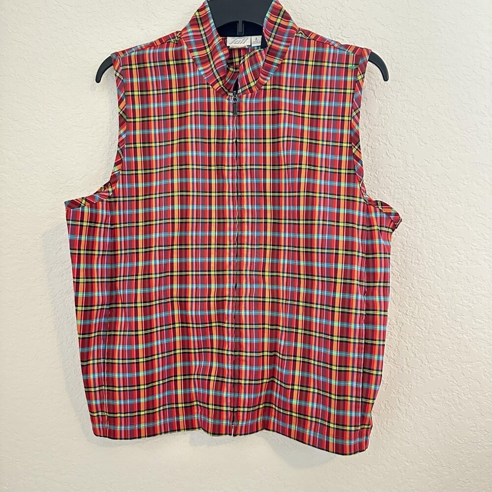 Tail Vest Womens L Red Plaid Zip Front Sleeveless Lightweight Pocket Golf Tennis